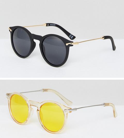 Pack De 2 Gafas De Sol Redondas Con Patillas De Metal Y Lentes Amarillas Y Negras De Asos