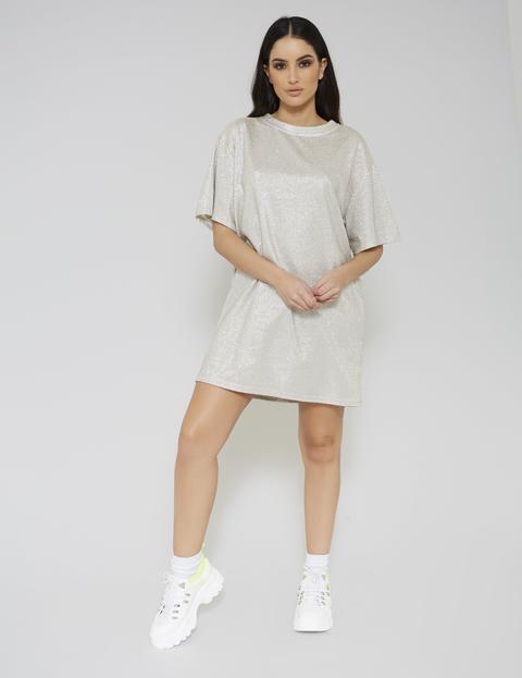 Silver Glitter Oversized T-shirt Dress