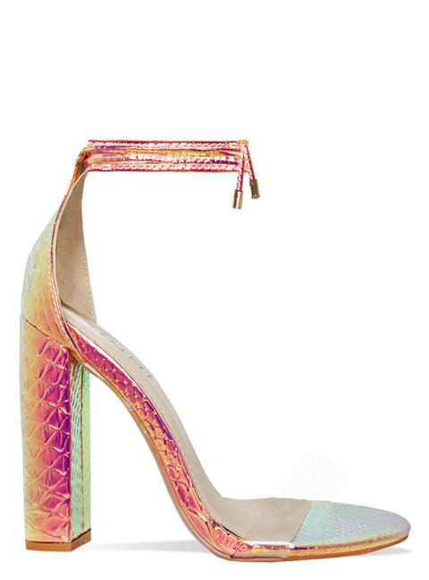 iridescent block heels