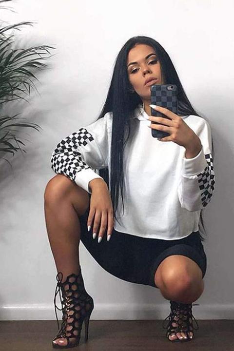 Freya Monochrome Cropped Hooded Sweater