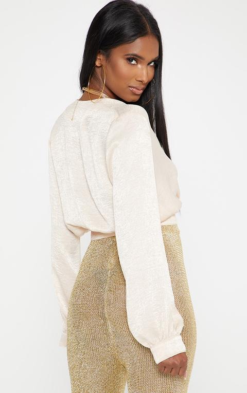 champagne satin button front shirt