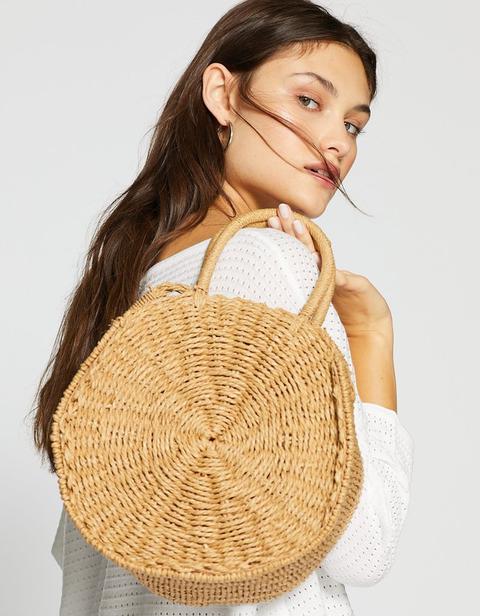 Raffia Round Crossbody Bag In Tan