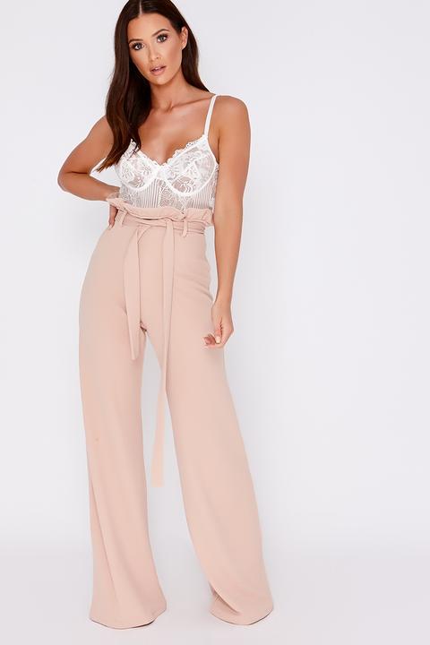 Nude Trousers - Sarah Ashcroft Nude Flared High Waisted Paperbag Trousers