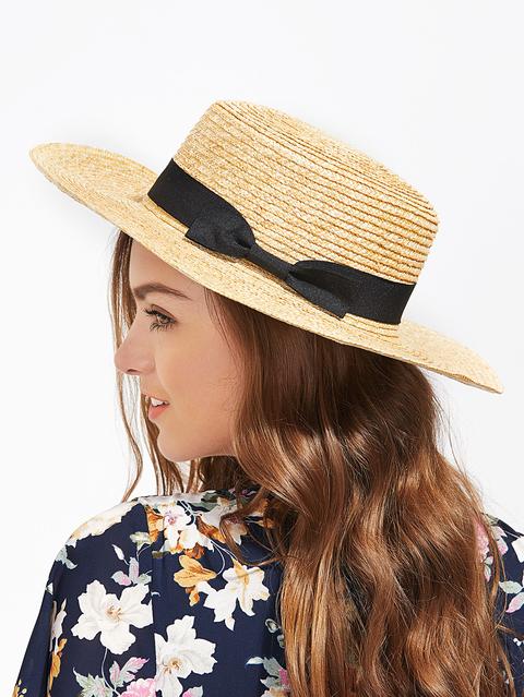 Bow Band Straw Boater Hat