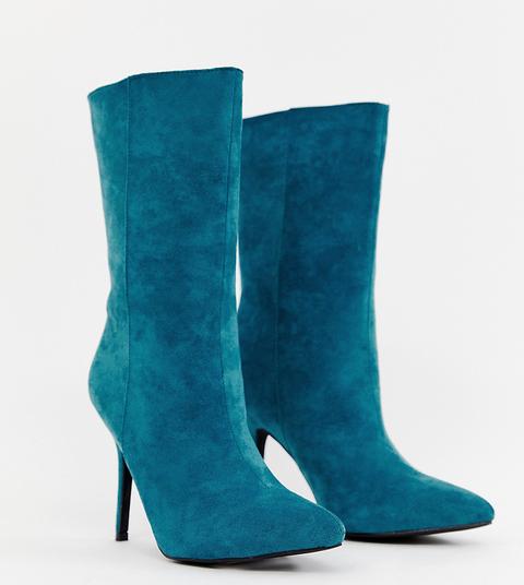 Prettylittlething Faux Suede High Heeled Ankle Boot In Teal - Blue
