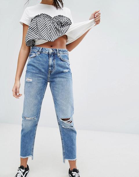 Bershka - Mom Jeans Consumati - Blu