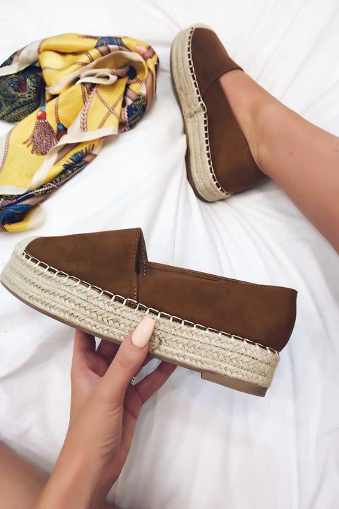 Quinn Tan Suede Espadrille Flat Shoes