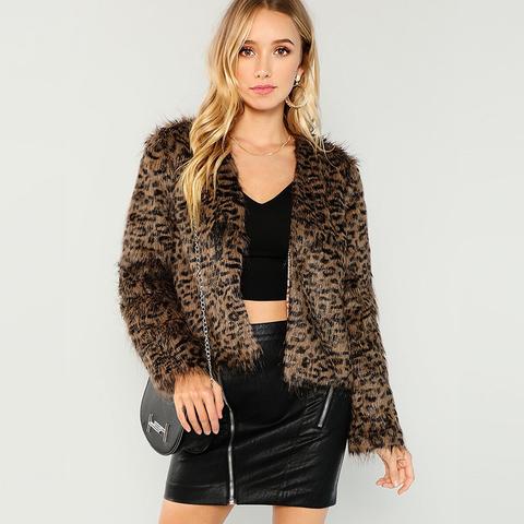 Chaqueta De Leopardo Con Pelo Sintético De Parte Delantera Abierta