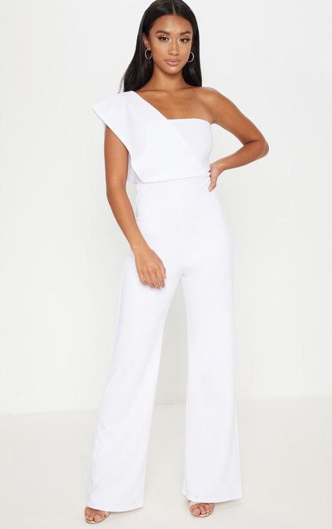 Petite White Drape One Shoulder Jumpsuit