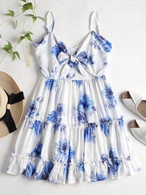 Flower Mini Cami Ruffles Dress