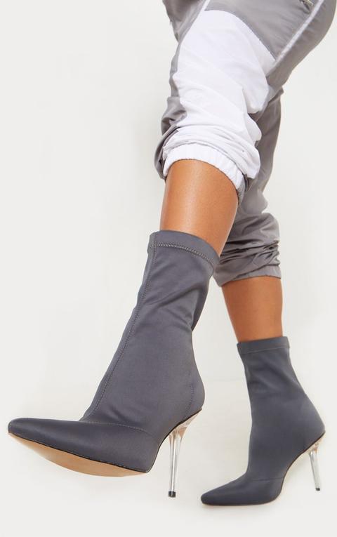 Charcoal Grey Clear Heel Sock Boot