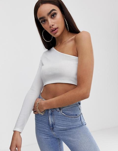 Boohoo - Top Corto Basic Bianco Monospalla A Coste - Bianco