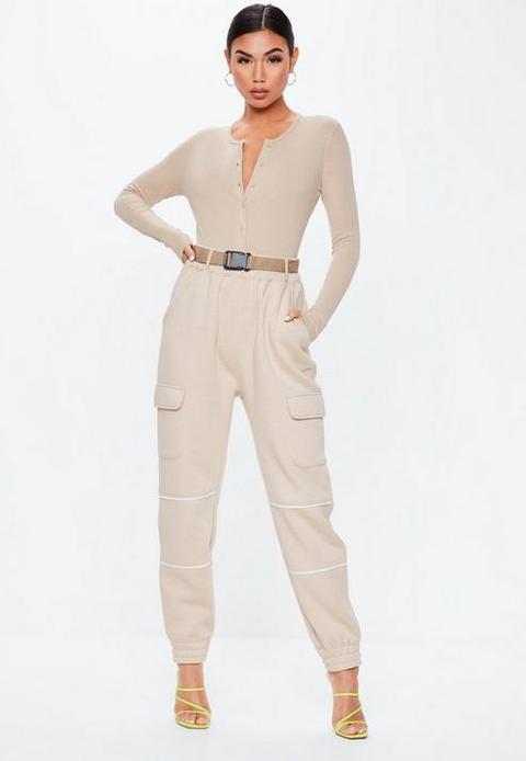 Sand Ribbed Button Front Bodysuit, Sand