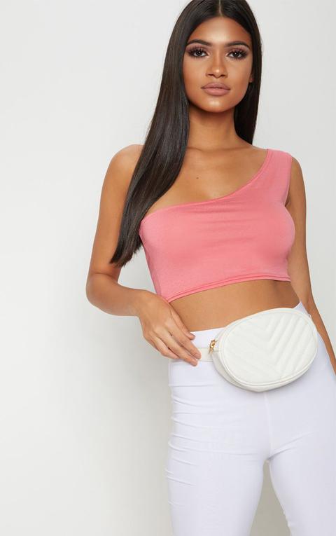 Basic Coral One Shoulder Jersey Crop Top