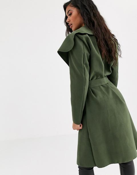 Boohoo Manteau A Ceinture Effet Cascade Kaki Vert From Asos On 21 Buttons