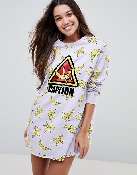 Asos Lounge - Banana Caution - Vestito Felpato - Multicolore