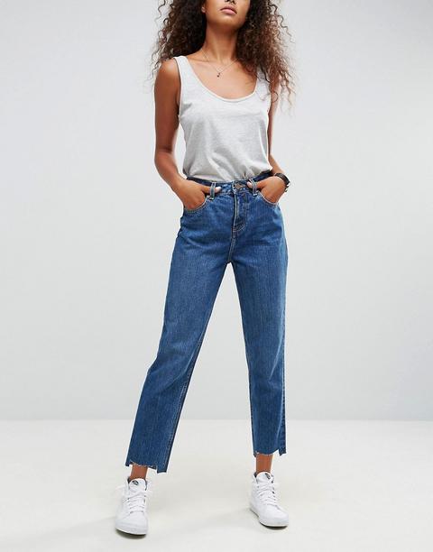 Asos - Mom Jeans Lavaggio Haillie Con Fondo Asimmetrico - Blu