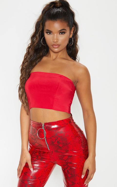 Helsa Red Slinky Bandeau Crop Top