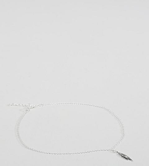 Asos Design - Cavigliera In Argento Sterling Con Ciondolo A Piuma - Argento