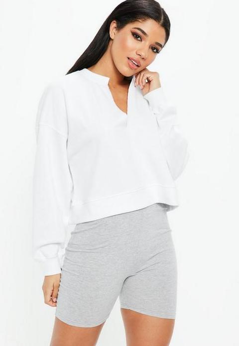 White Oversized V Front Washed Sweatshirt, White