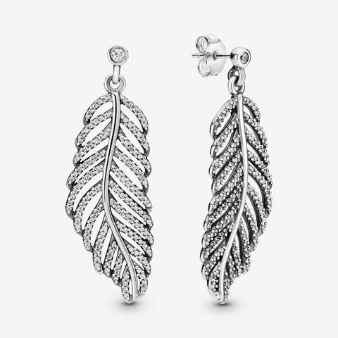 Pandora Feather Dangle Earrings Sterling Silver / Clear from Pandora 21 Buttons