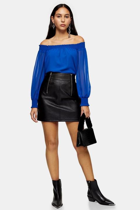 Black Faux Leather Zip Detail Mini Skirt