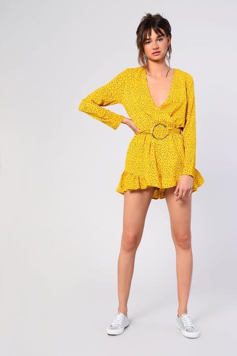 Womens **belted Playsuit By Glamorous - Yellow, Yellow