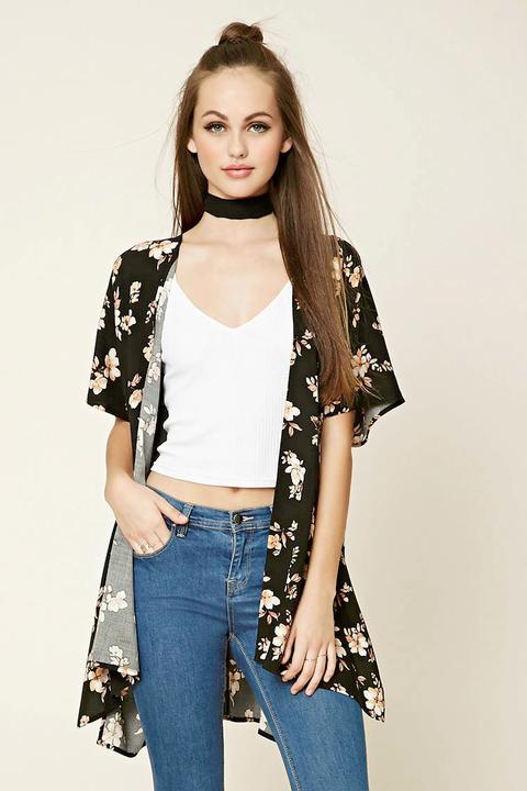 High-low Floral Print Kimono