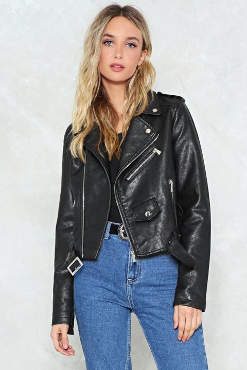 Womens Faux Leather Asymetric Zip Biker Jacket