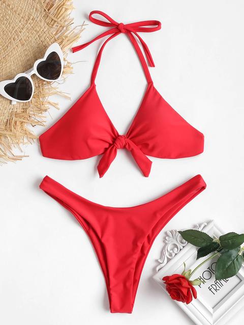 Bikini Con Halter A Gamba Alta Con Fiocco