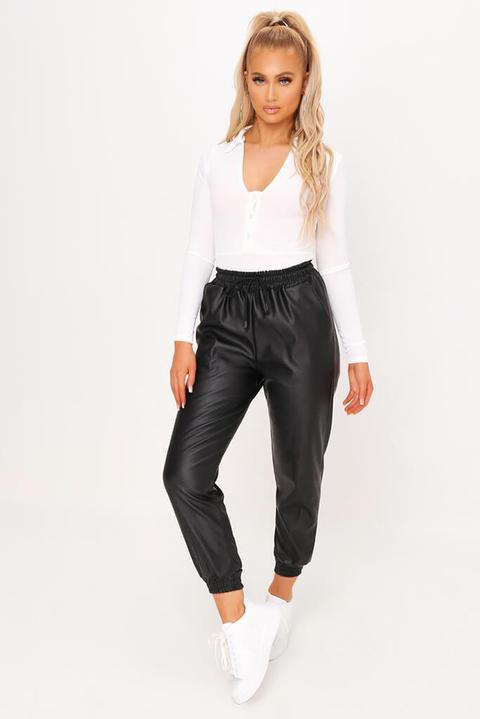 Black Faux Leather Joggers