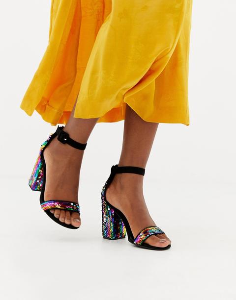 Sandalias De Tacón Con Lentejuelas Con Los Colores Del Arcoiris De New Look