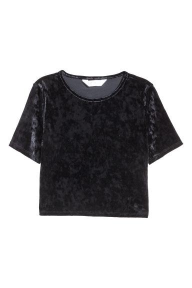 H & M - Top Corto In Velluto - Nero