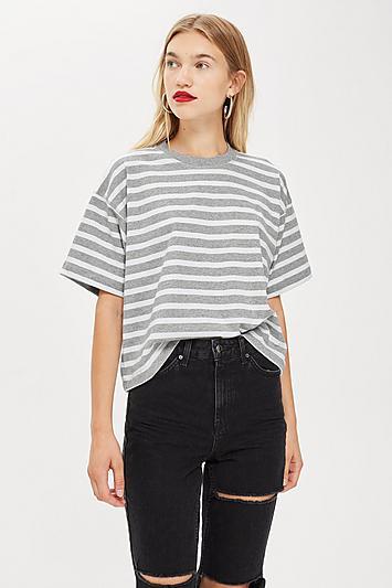 Gerade Geschnittenes T-shirt Mit Streifen - Grau