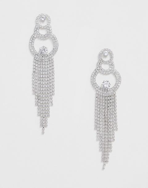 Ashiana Silver Diamante Hoop And Chain Earrings