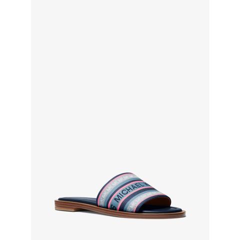 Mk Valerie Logo Jacquard Slide Sandal Chambray Michael Kors