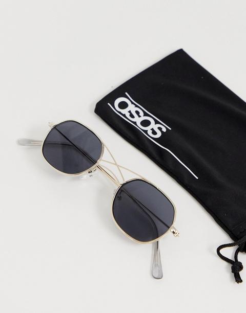 Asos Design - Occhiali Da Sole Tondi Piccoli In Metallo Oro Con Lenti Fumé  E Barretta - Oro from ASOS on 21 Buttons