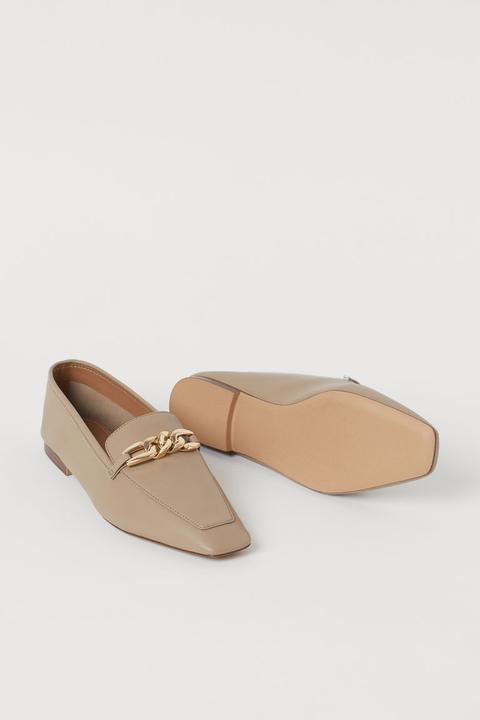 Chain-detail Loafers - Beige