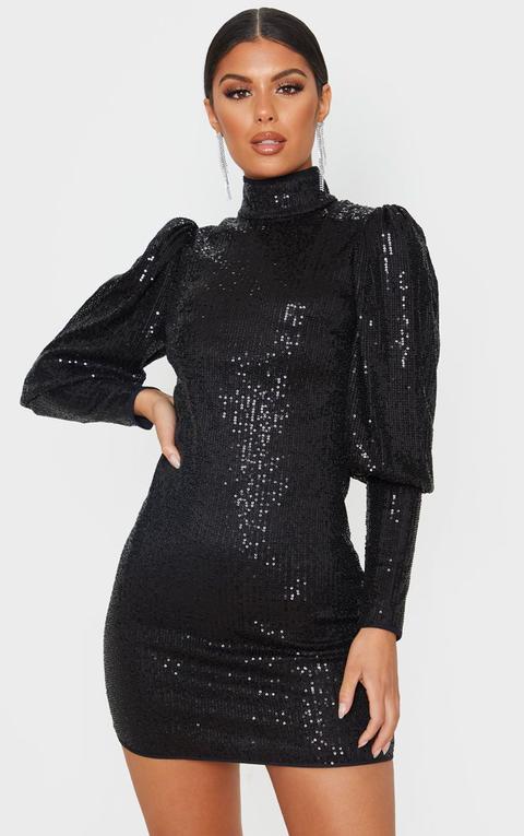 black sequin long sleeve cocktail dress