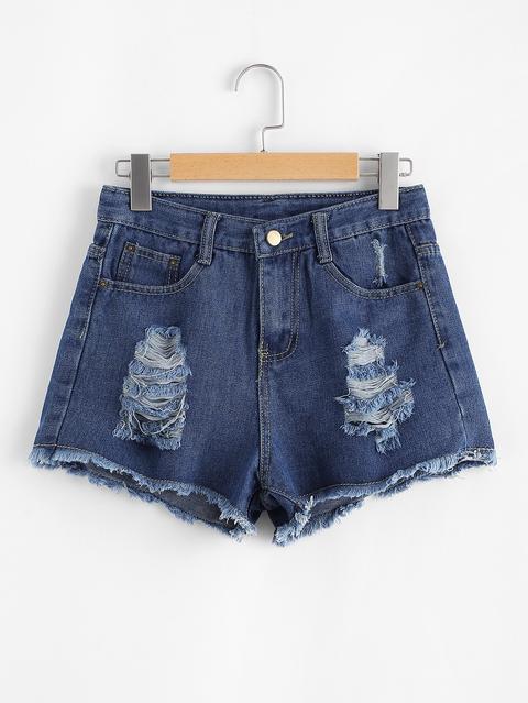 Shorts In Denim A Taglio Vivo