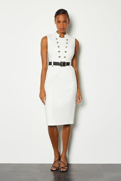 Karen Millen Tailored Button Military Dress, Ivory