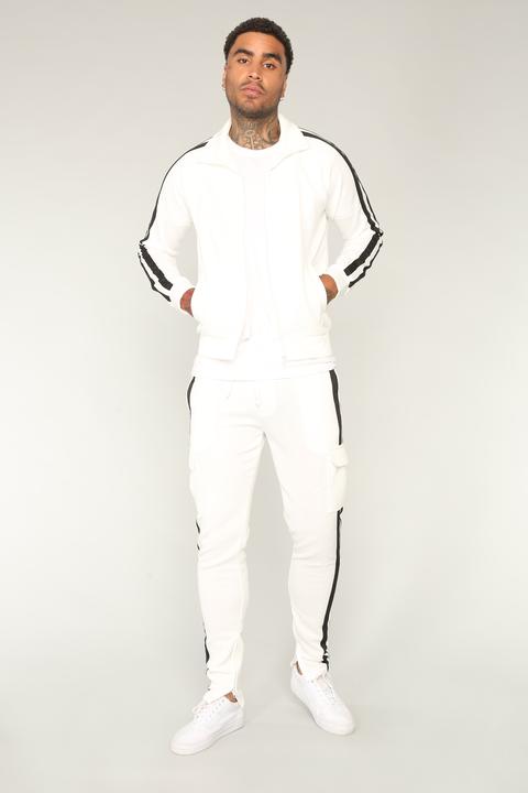 white cargo track pants