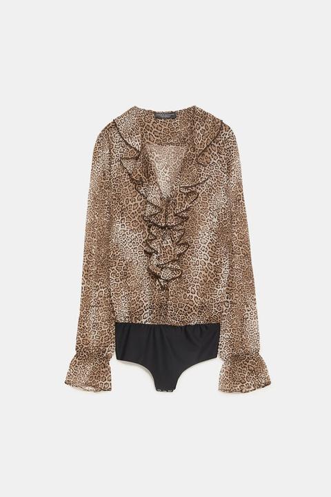 Ruffled Leopard Print Bodysuit