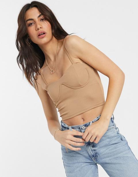 Bershka - Crop Top Style Caraco Effet Corset - Beige-rose