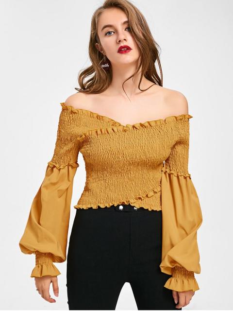 Off The Shoulder Puff Sleeve Crop Blusa