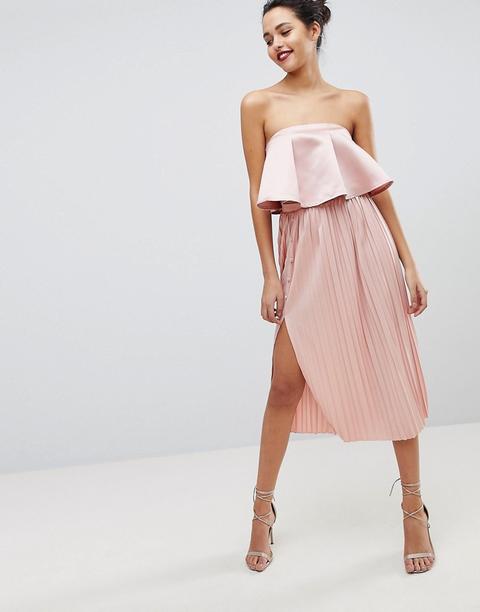 Asos - Gonna Midi A Pieghe Con Bottoni Laterali - Rosa