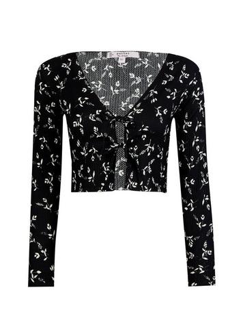 Womens Petite Black Floral Knitted Cardigan, Black