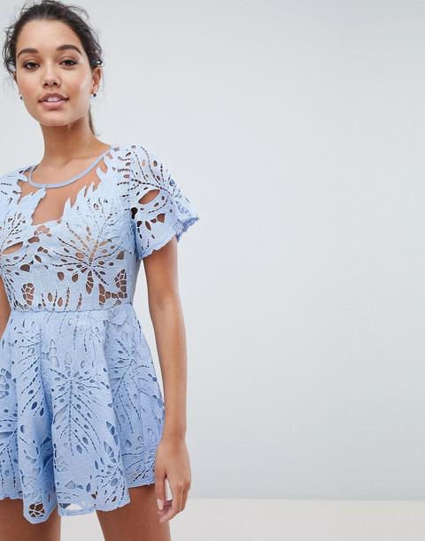 Love Triangle - Tuta Corta In Pizzo - Blu