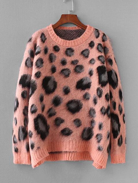 Casuale Leopardato Asimmetrico Rosa Maglia