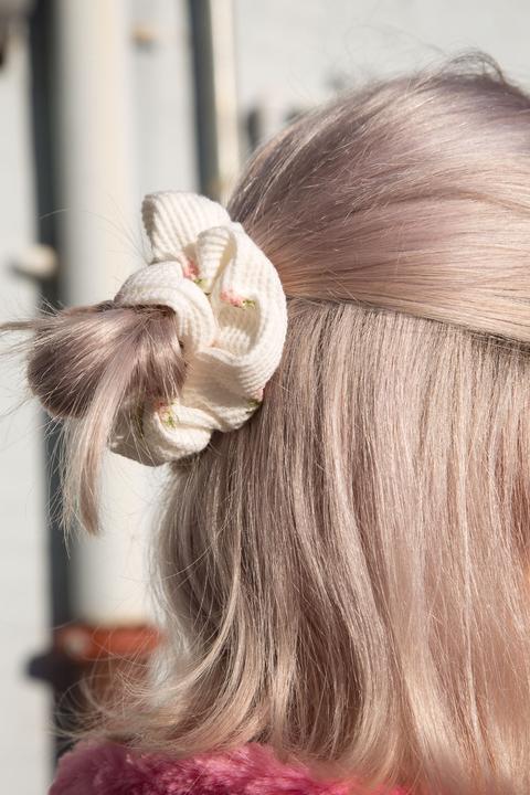 White Floral Scrunchie